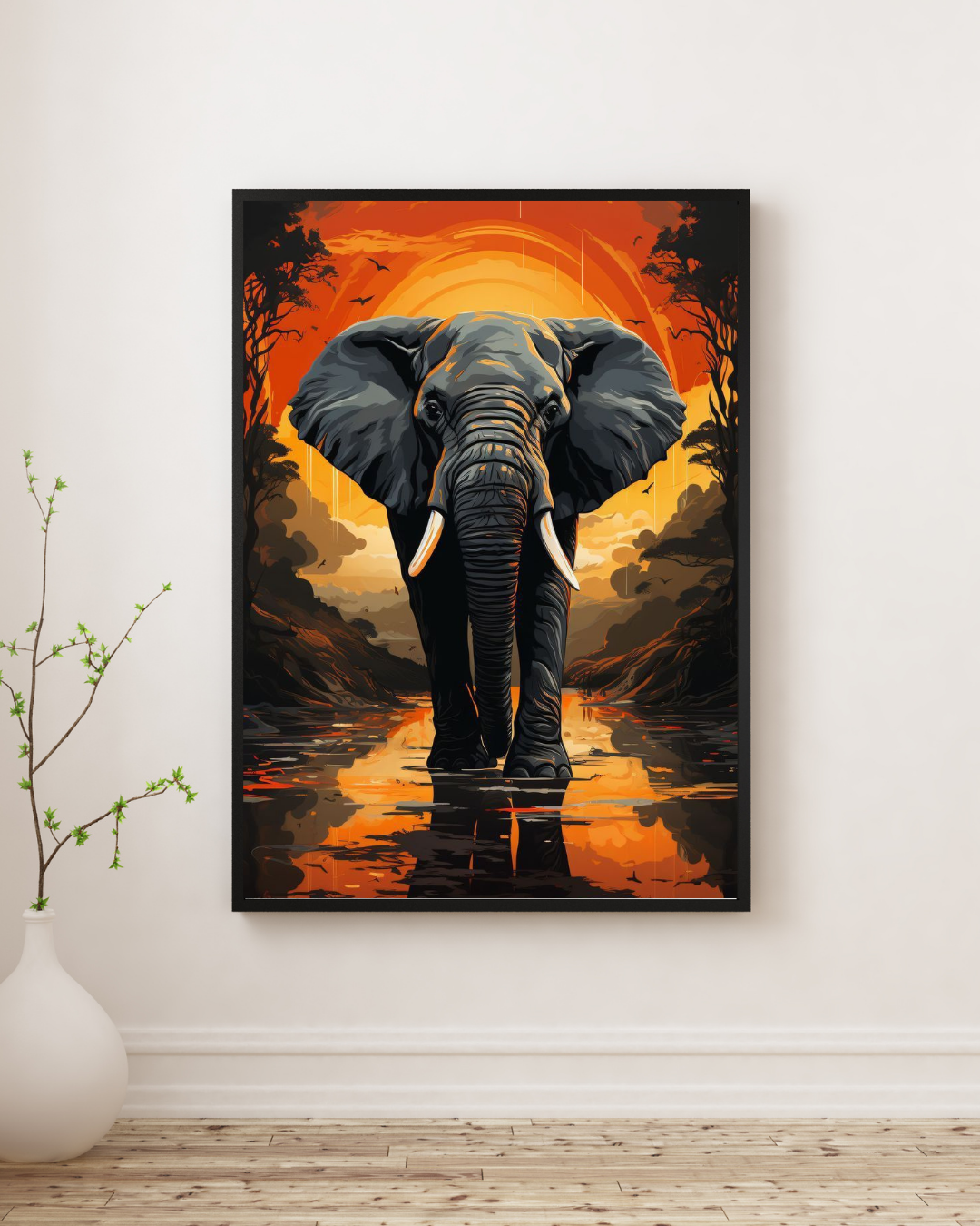 Sunset Elephant Canvas Wall Art
