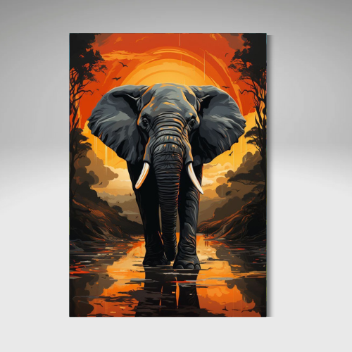 Sunset Elephant Canvas Wall Art